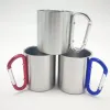 50pcs frete grátis 220 ml de aço inoxidável caneca de café ao ar livre dupla xícara de parede carabiner alça de gancho xícaras caneca ll