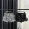 Autumn Black Velvet Shorts Women Sequined Shiny Cortile Short Pants Clubwear Shorts Pants High Street 240410