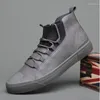 Casual Shoes Men Pu Leather Loafers Fashion Male High Top Sneakers Lace Up Men's Black Flats