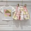 Luxury Baby Tracksuit Colorful Match Printing Girls Dress Suit Kids Designer Clother Taille 90-160 cm T-shirt et jupe courte 24april