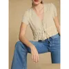 Dames blouses shirts dames shirt 2023 lente/zomer geborduurde knoopband riem korte mouw casual top drop levering kleding kleding dha6f