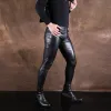 Byxor svart faux läderbyxor män ny stretch mager blyerts pu läder byxor sexiga leggings gay klubb slitage
