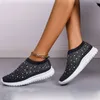 Sapatos casuais rimocy brilho cristal aparts mulheres primavera de malha respirável tênis woman woman confortável fundo macio não deslizamento esportes