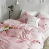 Bedding Sets Fashion 4Pcs/Set Sweet Peach Theme Comfortable Cotton Set Bed Comforter For Women Kawaii Girl Duvet Cover Sheet