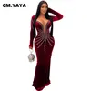 CM.YAYA DONNE Diamonds Rhinestones Velvet Merma lunga Mermaid Birthda Bodycon Maxi Dress 2024 Abiti lunghi sexy per festa 240409