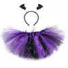 Mädchen lila schwarze Glitzer Tutu -Röcke Baby Ballet Tüll Tüll Pettiskirts mit Hexenhut Kinder Halloween Cosplay Party Kostüme Tuch