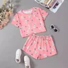 Home Clothing Cartoon Print dames pyjama set - zachte comfortabele loungewear met Crew Neck Top met korte mouwen en shorts slaapkleding