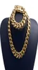 22mm Exaggerated SuperWide Men Cuban Link Chain Jewlery Set Hip Hop Stainless Steel Choker Necklace Bracelet 18K Gold Plated 16q1273749
