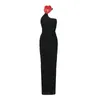 Casual jurken one-shoulder zwarte kanten jurk elegante jurk paty lang doorzag door gaas voor prom-formele gelegenheid