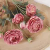 Decorative Flowers Charred Silk Cloth Rose Simulation Flower 5 Heads Snow Mountain Dew Lotus Camellia Wedding Home Scene Retro Decoration