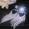 Orecchini penzolanti Shiny Rhinestone Long Nappel Drop per donne Girls Sweet Big Heart Crystal Wedding Jewelry Bijoux