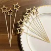 Fourks 50pcs étoiles Bamboo Bamboo Bamboo Gold Silver Buffet Fruit Picks Cocktail Sticks Christmas Decoration Birthday Wedding