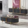 Creative Wooden Tea Table Oval Storage Cabinet Black Marble Countertop Living Room Furniture Luxury Coffee Table TV Stand Sets