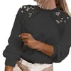 Pontulaires pour femmes à manches longues Rhombus Texture Pulllateur Pulloir d'hiver Blouse d'hiver Lace Broidered Floreed Hollow Tricoting Streetwear