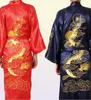 Traditional Embroidery Dragon Kimono Yukata Bath Gown Navy Blue Chinese Men Silk Satin Robe Casual Male Home Wear Nightgown2427619