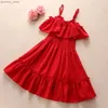 Girl's Dresses Children Girl New Years Red Princess Dress Off Shoulder Belt Sling Dress Birthday Gifts Party Clothing for Kids Girl 2-7 Years Y240412