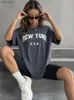 T-shirt femminile Blessyuki New York Letter T-shirt Female Summer Basic O-Neck Tees Casual Retro Streetwear Ladies Harajuku Plus size topsl2403