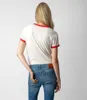 24SS Zadig Voltaire Ny nischdesigner Bomull T-shirt Löst digitalt tryck Apple Letter Kontrast Casual mångsidig kvinnor Summer Short Sleeved Pullover Tees Polo Top ZV