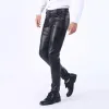 Pants Spring and Autumn Korean Slim Leather Pants Men's Foot Pants Skinny Stretch Trend Motorcycle Leather Pants Men's Fleece Pants