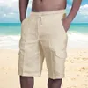 Herr shorts casual sport linnen fast färg multi-väska modetrend bundna strandlastbyxor