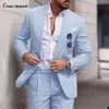 Conjuntos de traje de hombres formales Pantalones de lino Tailomade de boda Camiseta Slim Fit Blazer 2 piezas Cena nocturna