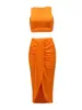 Abiti da lavoro Lw Crop Top Wrap Set Set estivo Elegantromantico Sleevele di colore rotondo rotondo collo rotondo quotidiano due pezzi Matching abito per donne