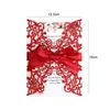 Chinese Red Wedding Invitation Card Glitter Laser Cut Lace Greeting Card Celebratory Party Ribbon Invitation Card with Envelope