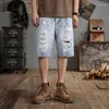 Jeans masculin 28-48-ours shorts de taille déchirés d'été de mode rétro de rue et beau pantalon coupé surdimensionné décontracté