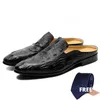 Casual Shoes Qffaz Leather Men äkta Moccasins Loafers Slip-On Breattable Man Flats Half Slippers