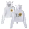 Benson Boone Feuerwerk und Rollerblades World Tour Crop Top Hoodie für Mädchen Kawaii Katze Ohren Harajuku Kumpelte Sweatshirt