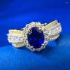 Clusterringen Springlady 925 Sterling Silver 6 8mm Oval Cut Sapphire edelsteen Bloemring voor vrouwen Bruiloft Betrokkenheid Fijne sieraden