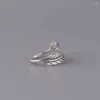 Cluster Rings Real Solid 925 Sterling Silver Band Women Gift Lucky Carved Double Leaf Feather Open Ring