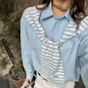 Maglietta femminile primavera/estate finta combinazione a due pezzi a scialle di camicia a maniche lunghe in stile occidentale versatile sciolto casual coreano top