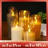 Glazen buis 3d lick led pilaarlichten batterij bediende kaarsen set huis bruiloft feesttafel decoratie-Amber-Amber