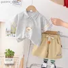 Kledingsets 1-5 jaar Casual jongenskleding Set 3 kleuren Pure Cotton Bear T-shirt + Korte broek 2 stks Oubfit voor kinderen Kinderen Verjaardagscadeau Y240412