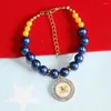 Link Armbanden gemaakt blauw gele parel Griekse letters Sociale partij sticker Poodle Sigma Gamma Rho hanger Bracelet met extender