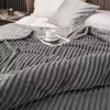 Striped Flannel Blanket Soft Adult Bed Cover Four Seasons Warm Fleece Fluffy Bed Solid Color Throw Bedspread for Sofa Bedroom