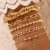 Bangle 4st Gold Color Silver Color Charm Armband Bangles For Women Punk Curb Cuban Chain Armband Set Boho Fashion Jewets Gifts 24411