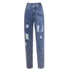 Jeans feminino Fashion Fashion Vintage Hole Y2K Women Street Indie Palnta lisa LOLH