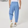 Herenbroeken Incerun 2024 Mens mode solide kleur trekkoord vrije tijd harem broek Chinomen's losse wide been broek S-5XL