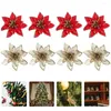 Flores decorativas 24 brillo navideño Poinsettia Picks artificiales Tallos adornos de árboles para coronas de bricolaje guirnalda