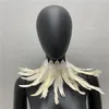 Women Natural Feather Shrug Shawl Fake Collar Gothic Shoulder Wrap Cape Collar with Lace Ties Cosplay Costume Party Scarf