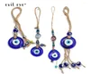 Keychains Eye tressé corde en verre bleu bleu turc perles maléliques pendantes suspendues à la main