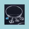 Charm Bracelets New Design Adjustable Expandable Wire Bangles Diameter 65Mm Sier Plated Sea Life And Blue Birthday Drop Deli Dhgarden Dho4U