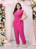 Cinemore Chic et Elegant Women Jumpsuit Plus Taille Lapon V Couce de cou ceinturé Pantalon Harlan Pantalon Body Body 240328