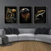 Realistic Black Gold Animal Portrait Prints Poster Canvas Painting Cool Modern Wall Art Pictures Living Room Bedroom Home Decor