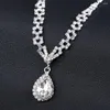 Necklace Earrings Set BLIJERY Silver Color Teardrop Crystal Bridal Choker For Women Wedding Engagement