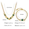 Серьги ожерелья, выставленные на дикий бесплатный 18 -километровый браслет из нержавеющей стали для женщин зеленый камень малахит очарование роскошные украшения