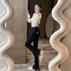 Basic casual jurken Shenzhen Nanyou high -end dames CE Triumphal Arch Black Taille Slim Flare Jeans Horn Pants