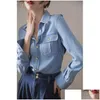 Chemises pour femmes chemises de la chemise denim Coffre de chemise printemps et d'automne à manches longues Senture de conception rétro à manches longues Dhi3z